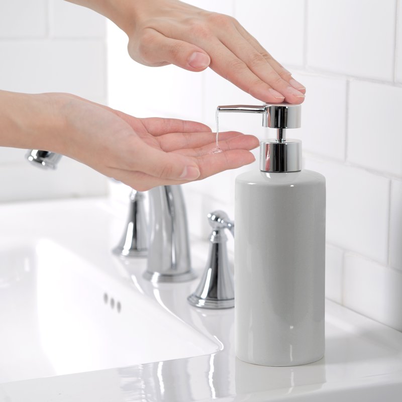 Ceramic Lotion Pump Dispenser - Soft Silver Grey, 12.5 oz Bathroom Accessory