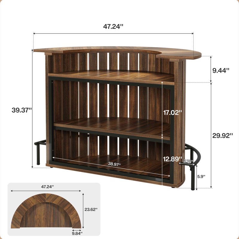 Arc-Shaped 4-Tier Mini Bar Table - Modern Rustic Design
