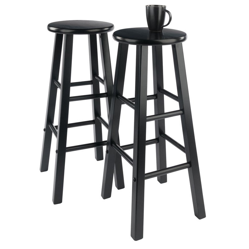 2-Piece Bar Stool Set - 29" Height, Black Finish