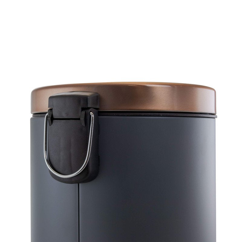 5 Liter Grey and Copper Round Step Trash Can - Compact Design