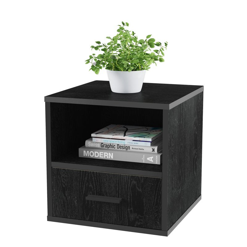 Modular Cube Accent End Table with Open Shelf and Drawer