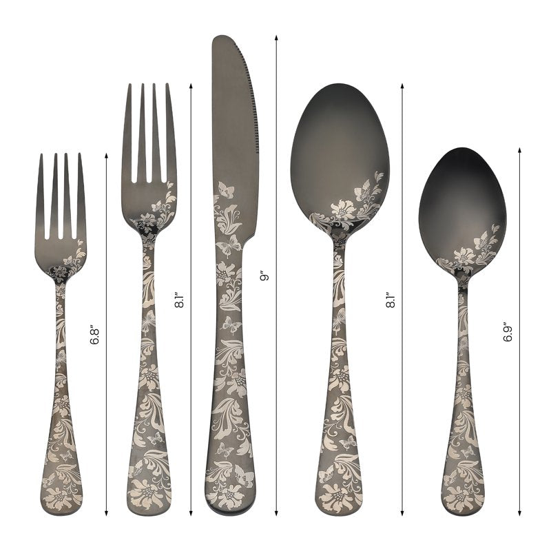 20-Piece Stainless Steel Flatware Set - Black Cutlery