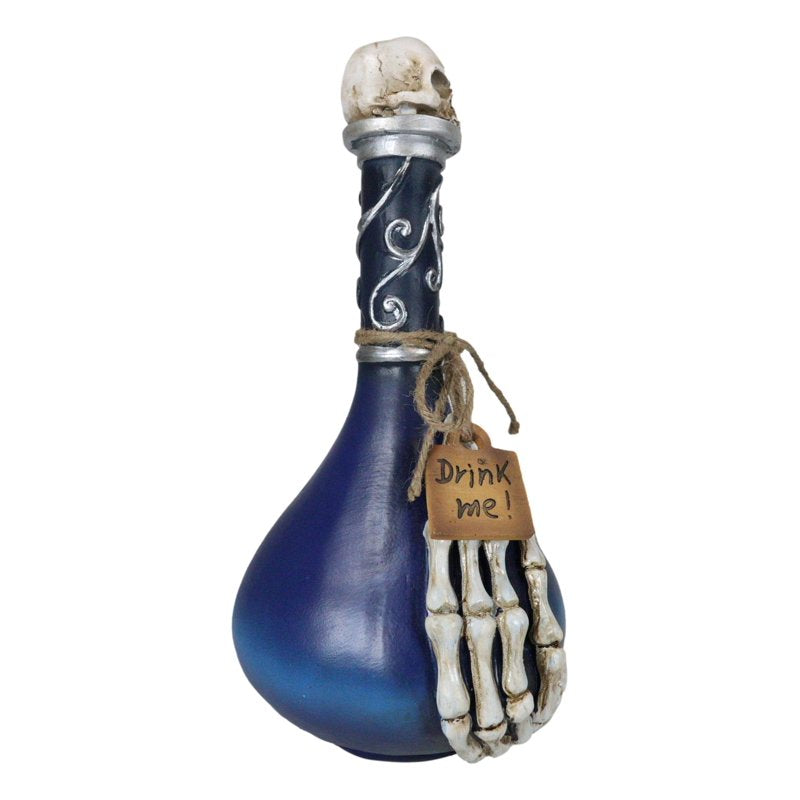 Decorative Skeleton Fingers and Skull Blue Potion Bottle - Halloween, Gothic Home Decor