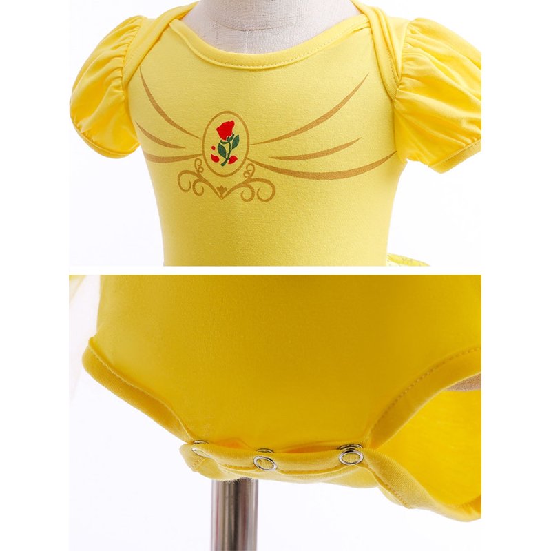 Infant Baby Girls Princess Romper Dress with Headband - Yellow 6-9 Months