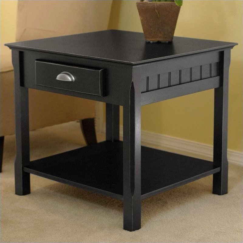 End Table with Drawer - Black Finish, Timber Collection