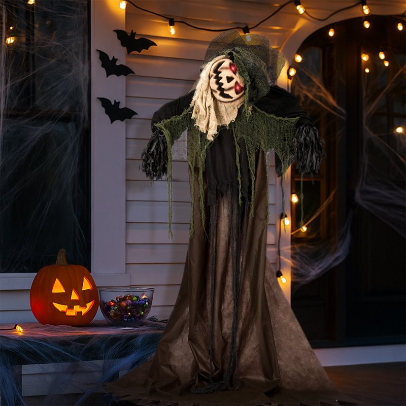 Halloween Crooked Pumpkin Man Animatronic Decoration - Life-Size Creepy Stand - Variation: Pumpkin Man with Crooked Head