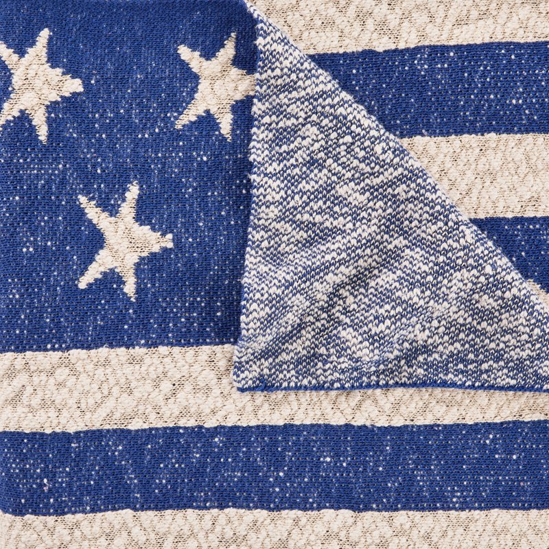 Lanwood Home Americana Summer Knitted Throw Blanket - Blue Star Stripe, Oversized USA Flag