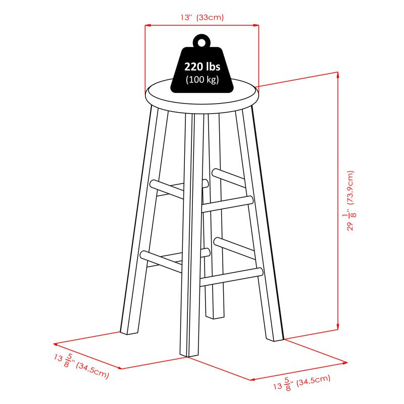 Rustic Gray & Teak Bar Stool - 29" Height, Solid Wood