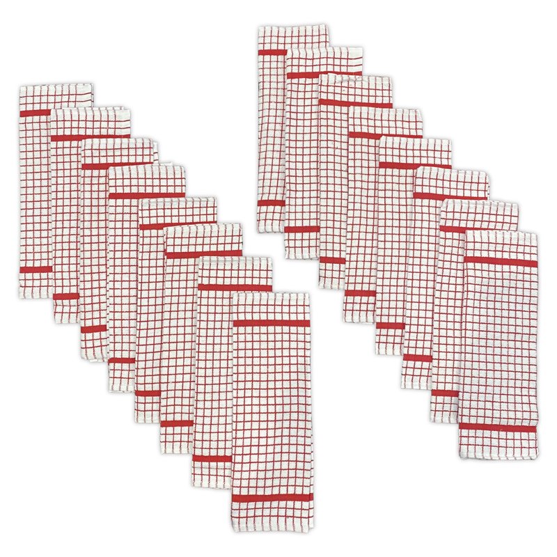 Hampton 16-Piece Check Dishcloth Set - Red