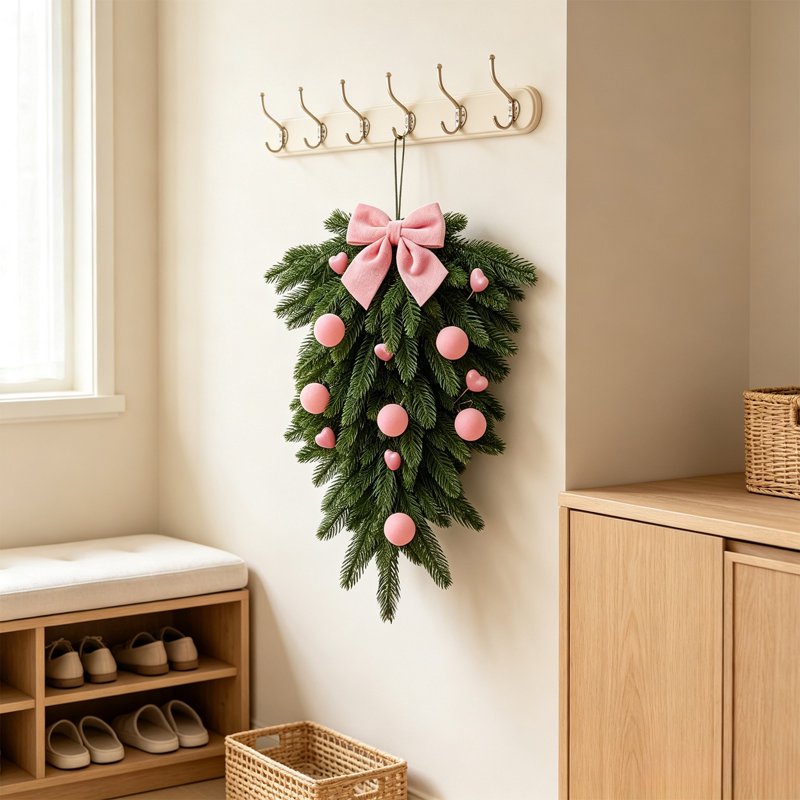 Christmas Wreath for Front Door Farmhouse Holiday Artificial Teardrop Decor - 007-Christmas