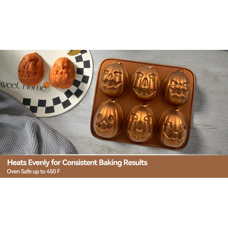 Pumpkin-Shaped Baking Pan 6-Cavity Cast Aluminum Halloween Cake Mold