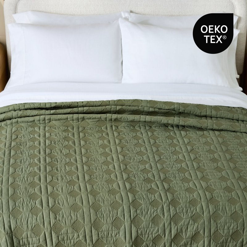 Better Homes & Gardens Crafted Geo Cotton Quilt - Full/Queen, Dark Green
