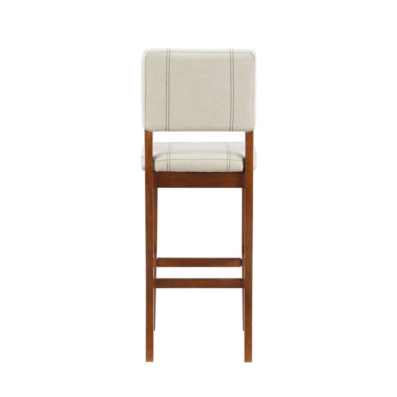 30.5" Cream Faux Leather & Wood Bar Stool - Walnut Legs