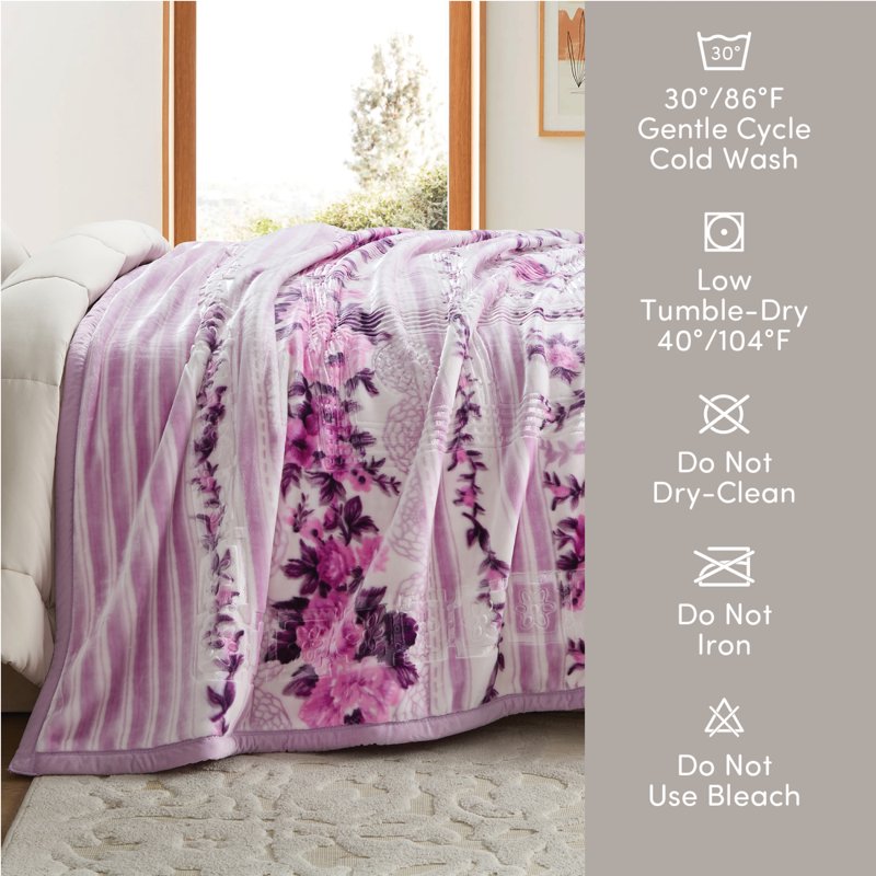 King Size Korean Mink Blanket - Lavender, 87x94 Inches, Heavy 2-Ply Winter Bed Cover - Reversible Raschel Throw