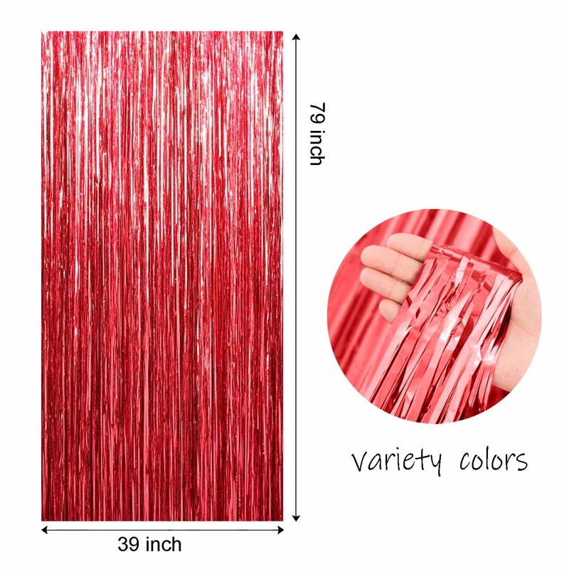 Red Foil Fringe Curtain 4-Pack - Party Decorations for Events, Birthdays, Weddings, Holidays (Variation of 4, Red 1)