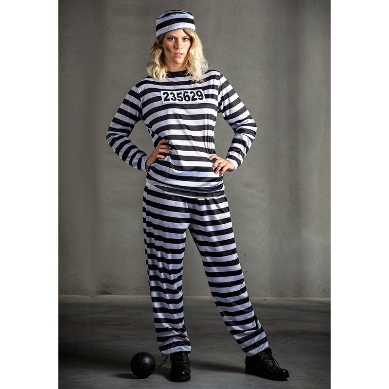 Plus Size Women's Prisoner Costume 1X - Striped Jail Uniform for Halloween