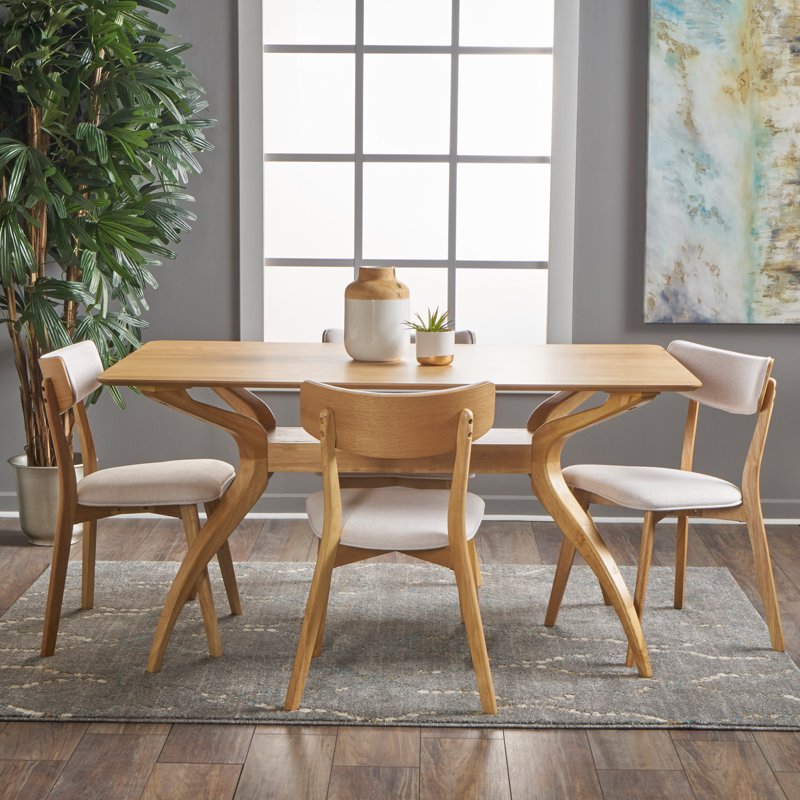 Mid Century Modern Wood 5 Piece Dining Set - Light Beige