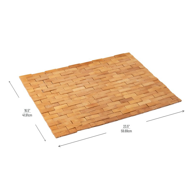 Mind Reader Wooden Bath Mat - Vented Bamboo Shower & Bathroom Accessory - Brown - 23.5 x 16.5 Inches