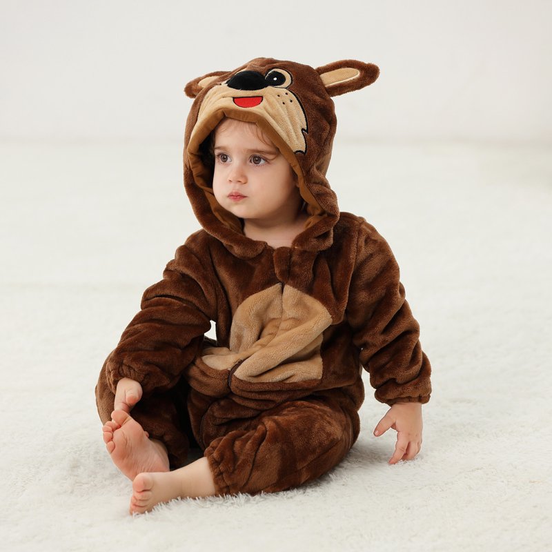 Unisex Flannel Romper for Toddler Boys Girls Brown 6-12 Months Q Variation