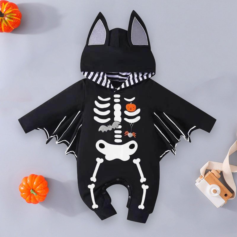 Baby Skeleton Jumpsuit with Wings and Hat - 18-24 Months Black Variant