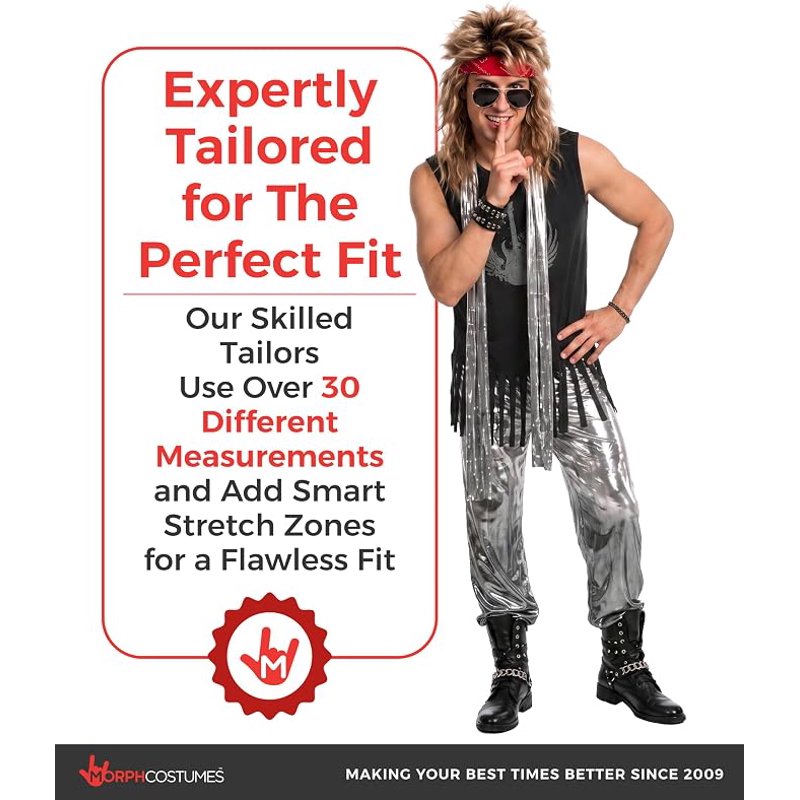 Morph Mens 70s 80s Rocker Costume L - Silver Rockstar Fancy Dress