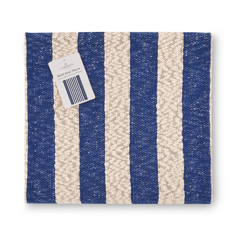 Lanwood Home Americana Summer Knitted Throw Blanket - Blue Star Stripe, Oversized USA Flag