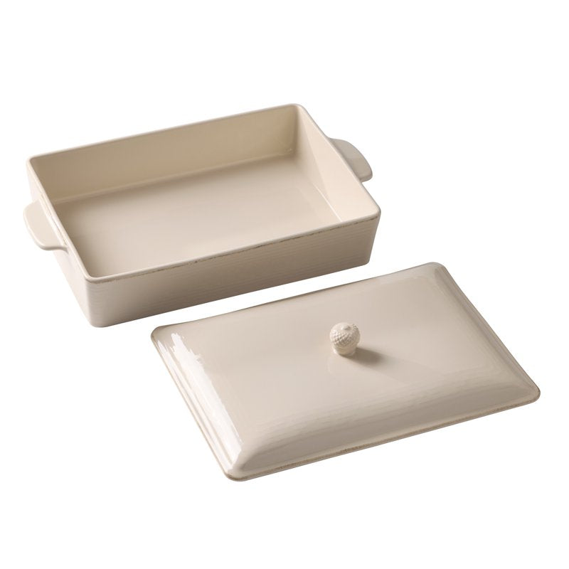 Cream Stoneware Roasting Pan with Lid - 15.5 x 9.3 Inches