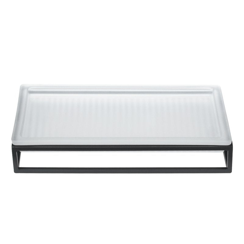 Ribbed Glass and Metal Vanity Tray - White with Black Accents