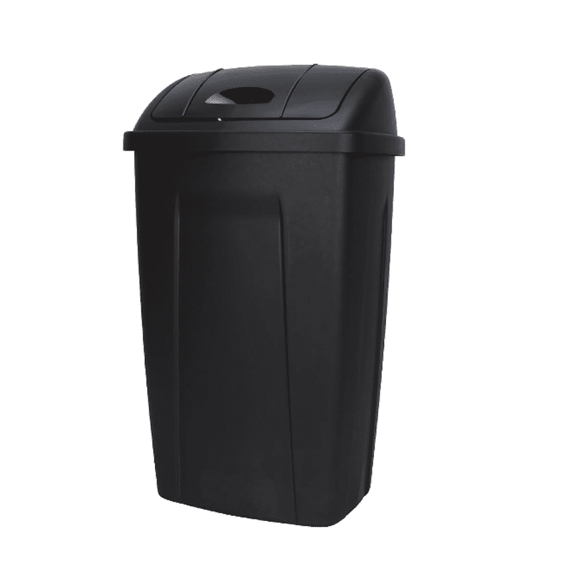 13 Gallon Kitchen Trash Can - Black Plastic Garbage Bin with Swing Top Lid and Trash Bag