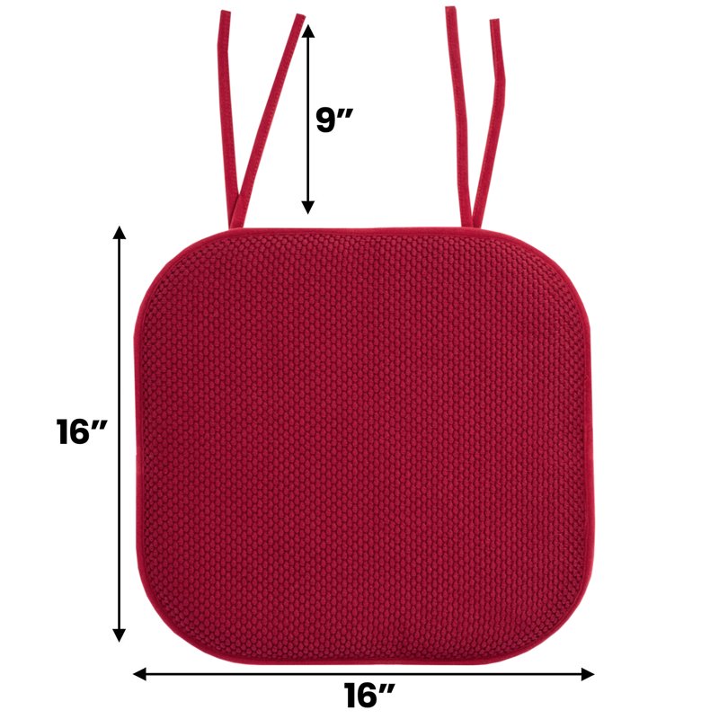 Memory Foam Non-Slip Chair Cushion Pad with Ties - 2-Pack Red