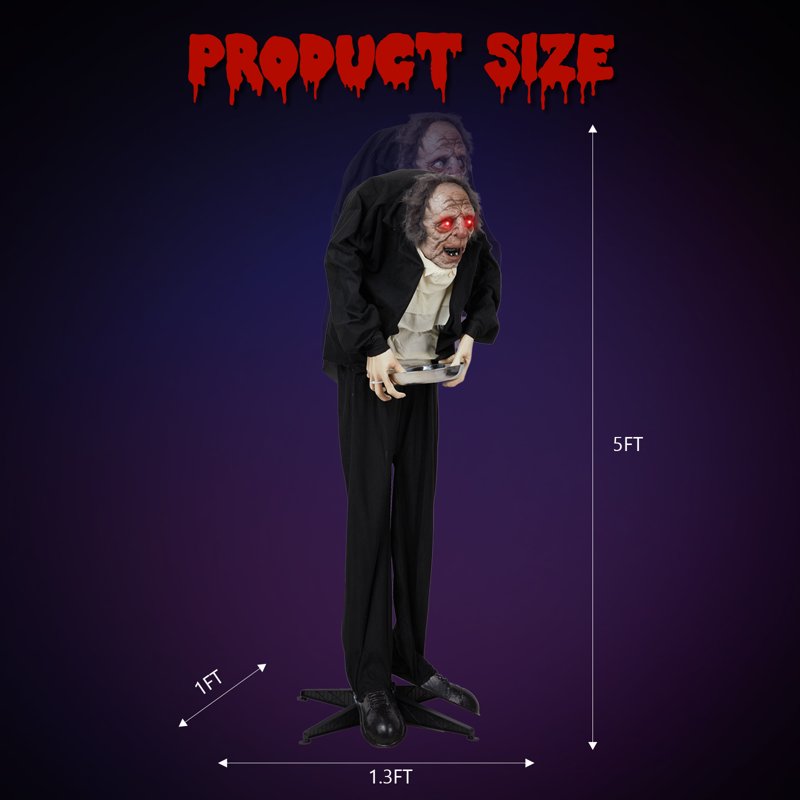 5ft Animated Halloween Waiter Decoration with Screaming Sound Effect