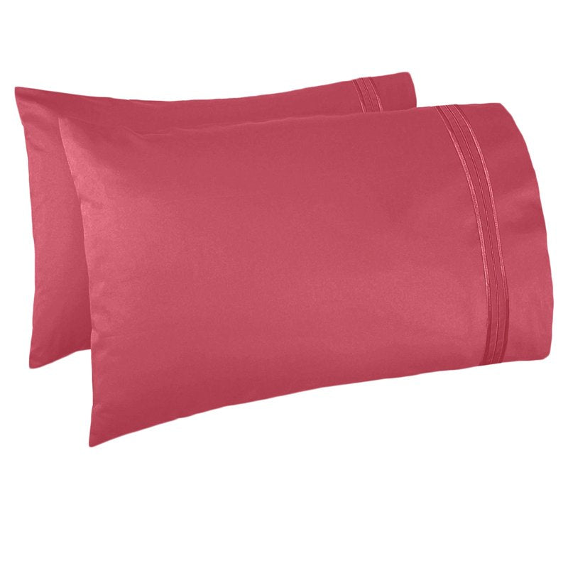 Twin Coral Pink Bed Sheet Set with Extra Pillowcases - Wrinkle & Stain Resistant Microfiber