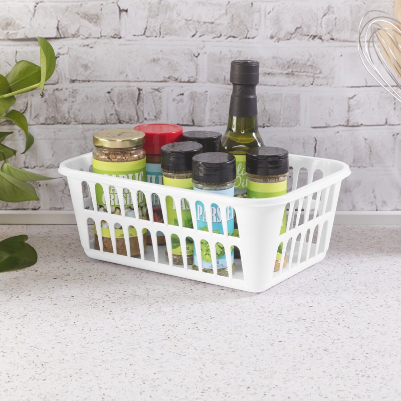 6 Pack Plastic Storage Baskets - White Open Organizers for Home & Office