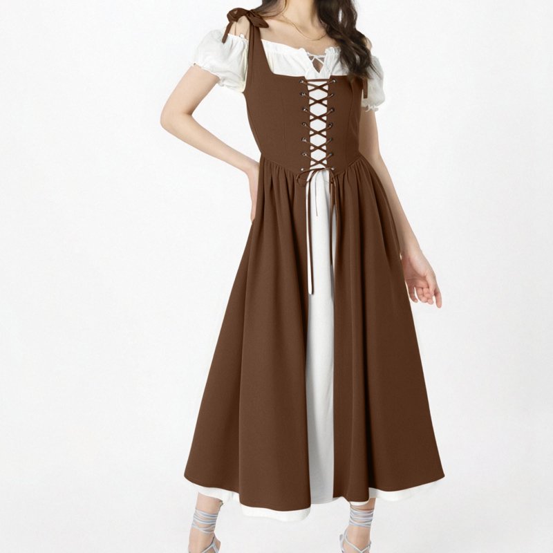 Women’s Renaissance Medieval Dress Vintage Costume AA Brown M