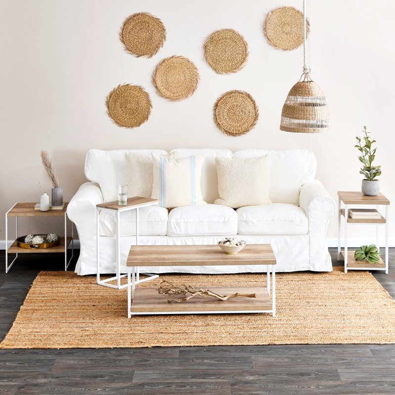 Modern Rustic Coffee Table with Storage Shelf - Coastal Oak