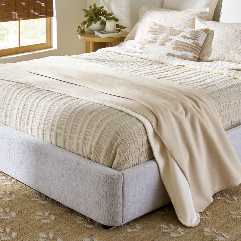 King Size Bonded Plush Bed Blanket - Ultra Soft Reversible Bedding, Vanilla