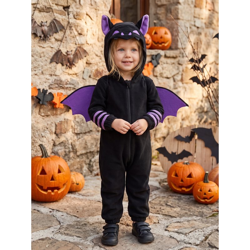 Toddler Bat Costume Jumpsuit - Unisex Halloween Cosplay Outfit for 18-24 Months - Black