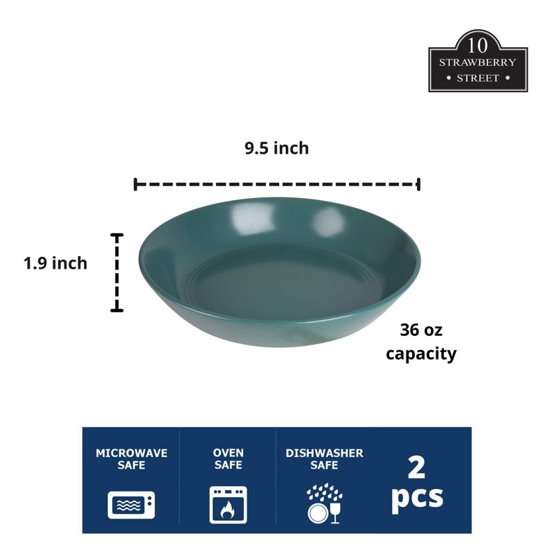 Emerald Green Round Dinner Bowl Set of 2 - 9.5" / 36 oz