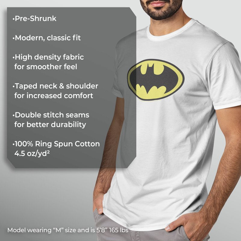 Men's Batman Logo Graphic T-Shirt White Classic L - Superhero Casual Tee