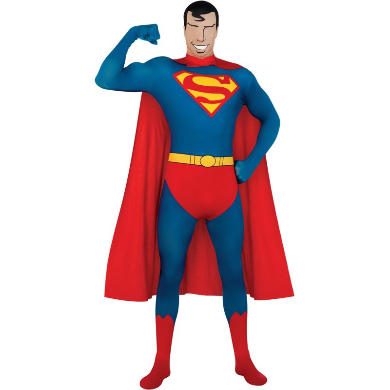 Superman Adult Skin Suit Costume with Cape & Mask - Comic Book Style