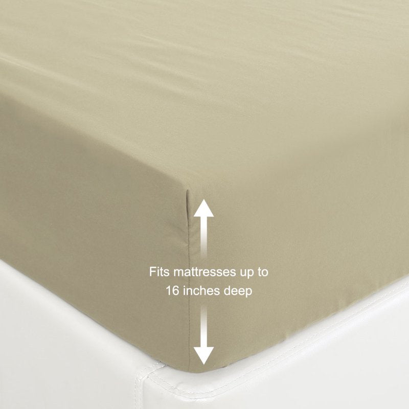 Full Size Microfiber Fitted Sheet Bed Cover - Khaki, Breathable & Machine Washable