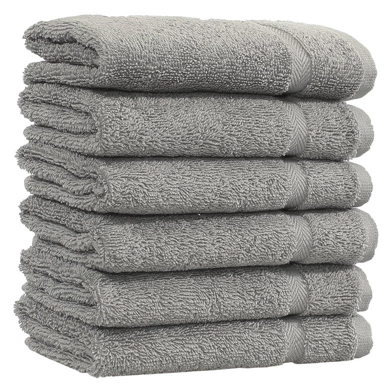 Gray Cotton Hand Towels Set of 6 - Turkish Absorbent Washcloths for Bathroom