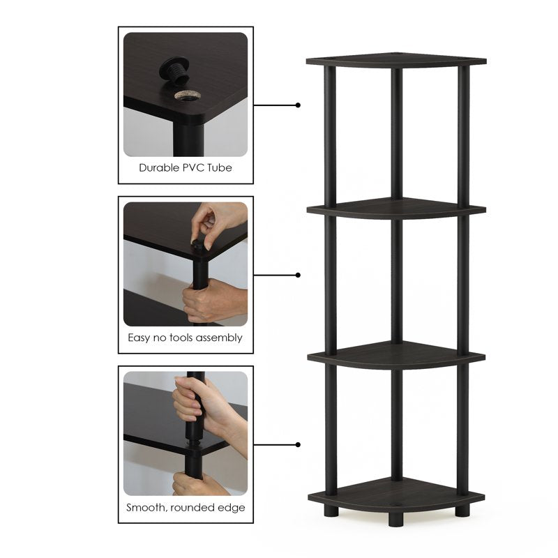 Furinno 4-Tier Corner Storage Shelves - Espresso & Black, Adjustable, No Tools Needed