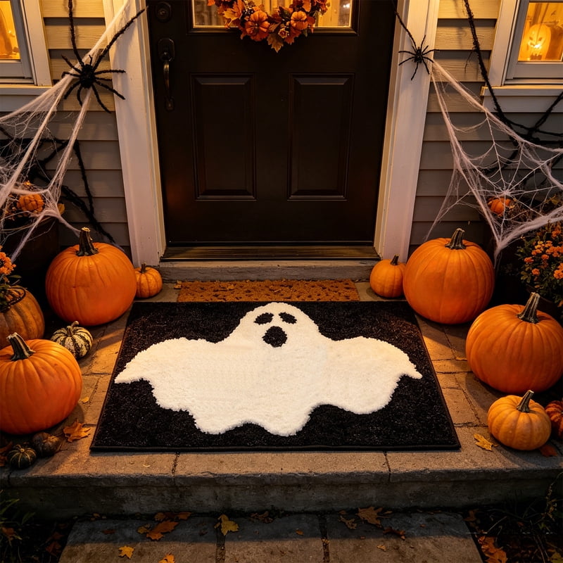 Halloween Ghost Door Mat 15.7x23.6in - Cute Plush Ghost Carpet - OVFUIZ