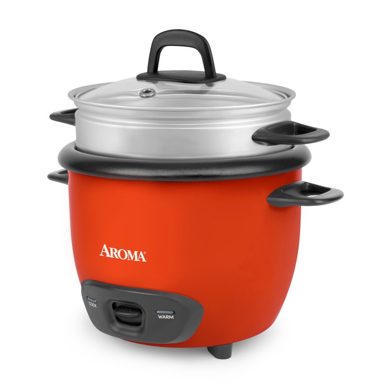 Aroma 6-Cup Electric Rice Cooker & Food Steamer - Orange