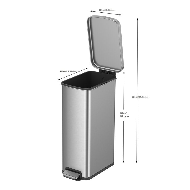 7.9 Gallon Slim Stainless Steel Step Trash Can - Soft-Close Lid