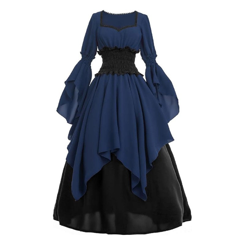 Navy Medieval Witch Dress with Mesh Bell Sleeves and Corset - XL, D36 Variation