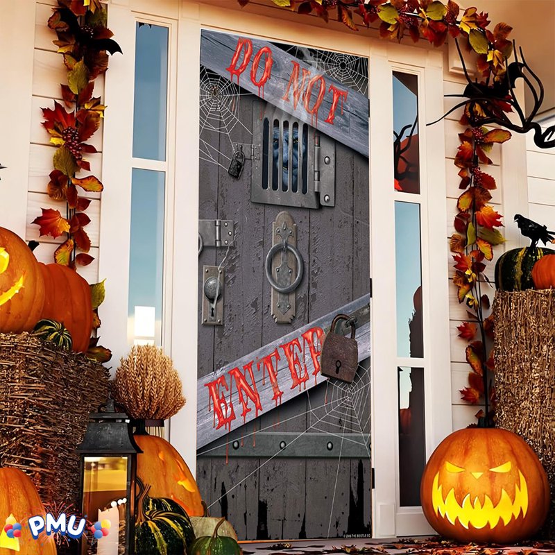 PMU Halloween Do Not Enter Door Cover - Spooky Halloween Decor, 1 Pack