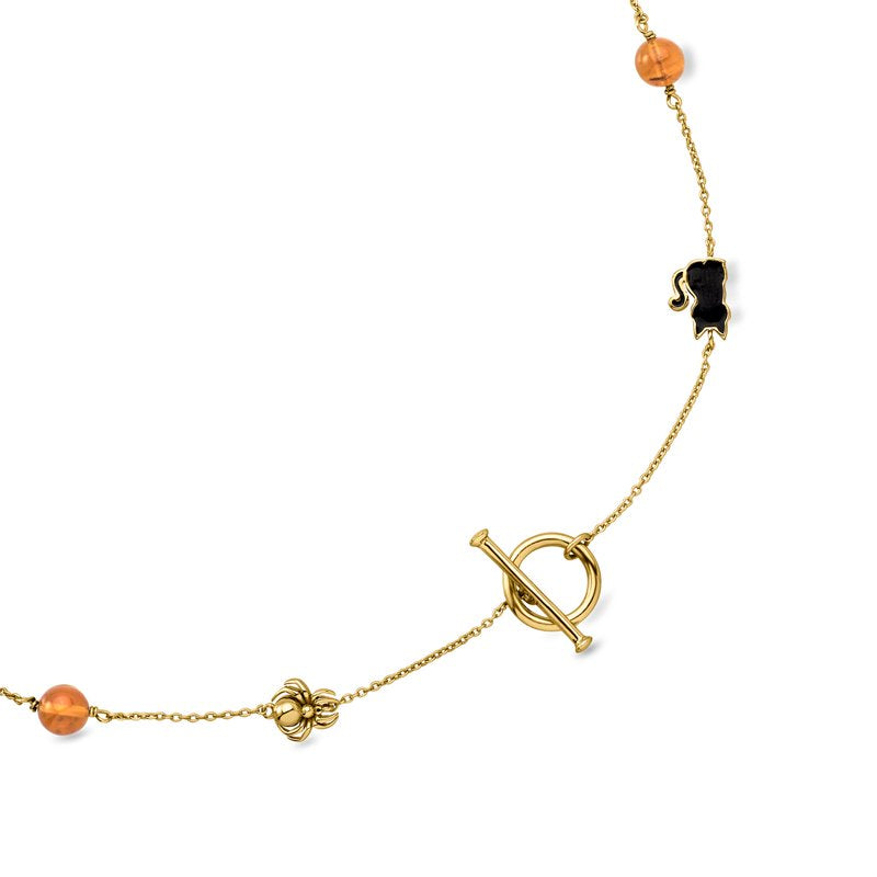 Halloween Pendant Necklace - 14kt Gold-Plated Amber Beads & Enamel - Variation 20