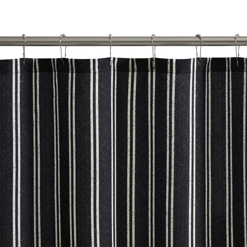 13-Piece Shower Curtain Set with Hooks - Black and White Stripe, 72x72 inches